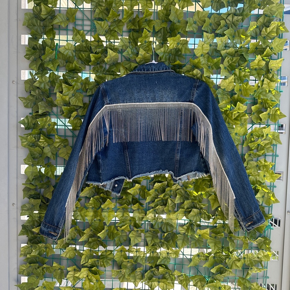 Denim Fringe Cropped Jacket